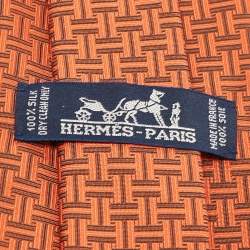 Pre Owned Hermès Orange Patterned Silk Tie