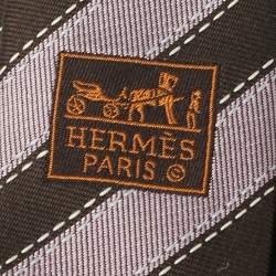 Hermès Brown Diagonal Striped Silk Tie 