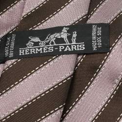Hermès Brown Diagonal Striped Silk Tie 