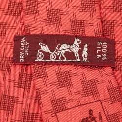 Pre Owned Hermes Pink Print Silk Tie