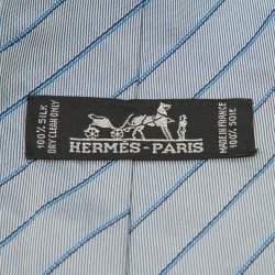 Hermes Grey/Blue Diagonal Striped Silk Classic Tie