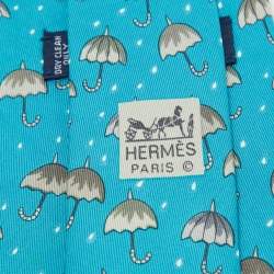 Hermes Blue/Grey Umbrella Print Silk Classic Tie