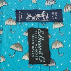 Hermes Blue/Grey Umbrella Print Silk Classic Tie