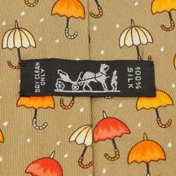 Hermes Multicolor Umbrella Print Silk Classic Tie