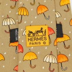 Hermes Multicolor Umbrella Print Silk Classic Tie