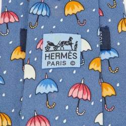 Hermes Multicolor Umbrella Print Silk Classic Tie