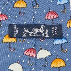 Hermes Multicolor Umbrella Print Silk Classic Tie