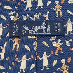Pre Owned Hermes Blue Les Vendanges Print Silk Classic Tie