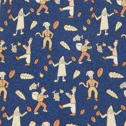 Pre Owned Hermes Blue Les Vendanges Print Silk Classic Tie