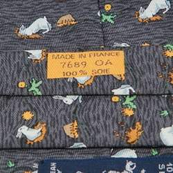 Hermes Grey Rabbit Print Silk Classic Tie
