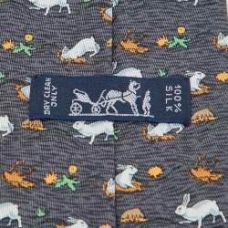 Hermes Grey Rabbit Print Silk Classic Tie
