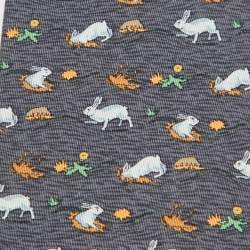 Hermes Grey Rabbit Print Silk Classic Tie