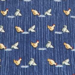 Hermes Blue Whimsical Chickens Print Silk Classic Tie