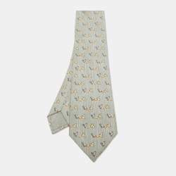 Hermes Multicolor Whimsical Chickens Print Silk Classic Tie