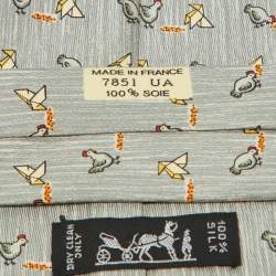Hermes Multicolor Whimsical Chickens Print Silk Classic Tie