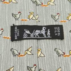 Hermes Multicolor Whimsical Chickens Print Silk Classic Tie