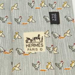 Hermes Multicolor Whimsical Chickens Print Silk Classic Tie