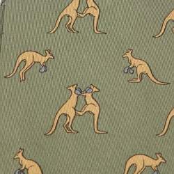 Hermes Olive Green/Beige Boxing Kangaroo Print Silk Classic Tie