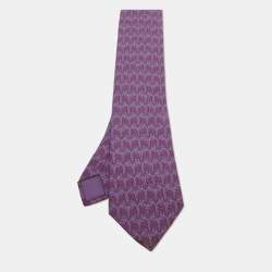 Hermes Purple Patterned Silk Classic Tie