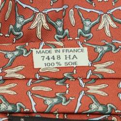 Pre Owned Hermes Multicolor Monkey Print Silk Classic Tie