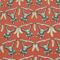 Pre Owned Hermes Multicolor Monkey Print Silk Classic Tie