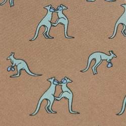 Pre Owned Hermes Beige/Blue Boxing Kangaroo Print Silk Classic Tie