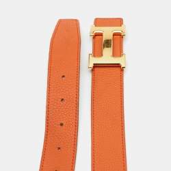 Pre Owned Hermès Orange/Noir Togo and Chamonix Leather H Buckle Reversible Belt 105 CM