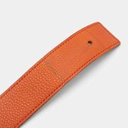 Pre Owned Hermès Orange/Noir Togo and Chamonix Leather H Buckle Reversible Belt 105 CM