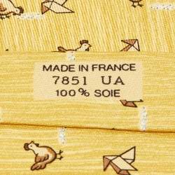 Pre Owned Hermès Yellow Whimsical Chickens Print Silk Classic Tie