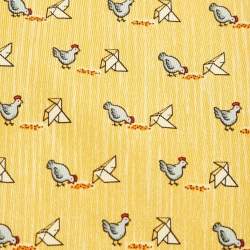 Hermes Yellow Whimsical Chickens Print Silk Classic Tie