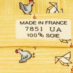 Hermes Yellow Whimsical Chickens Print Silk Classic Tie