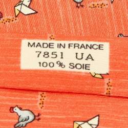 Hermès Orange Whimsical Chickens Print Silk Classic Tie