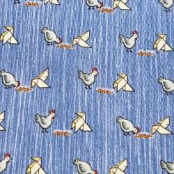 Hermès Blue Whimsical Chickens Print Silk Classic Tie