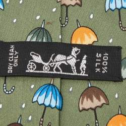Pre Owned Hermès Multicolor Umbrella Print Silk Classic Tie