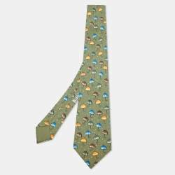 Pre Owned Hermès Multicolor Umbrella Print Silk Classic Tie