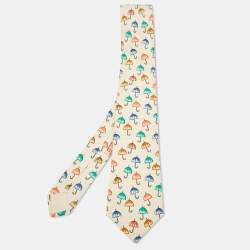 Hermès Red Mouse and Cheese Print Silk Classic Tie