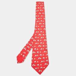 Hermès Red Mouse and Cheese Print Silk Classic Tie