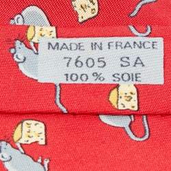 Hermès Red Mouse and Cheese Print Silk Classic Tie
