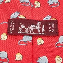 Hermès Red Mouse and Cheese Print Silk Classic Tie