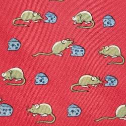 Hermès Red Mouse and Cheese Print Silk Classic Tie