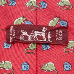 Hermès Red Mouse and Cheese Print Silk Classic Tie