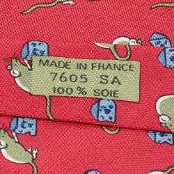 Hermès Red Mouse and Cheese Print Silk Classic Tie