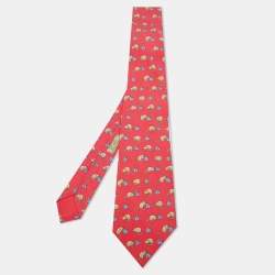 Hermès Red Mouse and Cheese Print Silk Classic Tie
