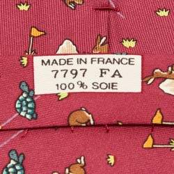 Pre Owned Hermès Maroon Bunny/Turtle Print Silk Classic Tie