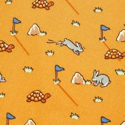 Hermès Mustard Bunny/Turtle Print Silk Classic Tie