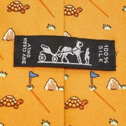 Hermès Mustard Bunny/Turtle Print Silk Classic Tie