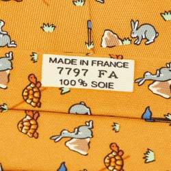 Hermès Mustard Bunny/Turtle Print Silk Classic Tie