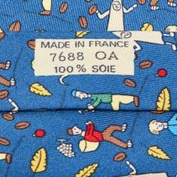 Pre Owned Hermès Blue Les Vendanges Print Silk Classic Tie