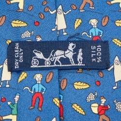 Pre Owned Hermès Blue Les Vendanges Print Silk Classic Tie