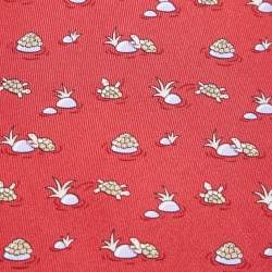 Hermès Red Whimsical Turtles Print Silk Classic Tie